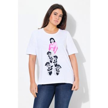 T-shirt à manches courtes et col rond. Imprimé floqué femme