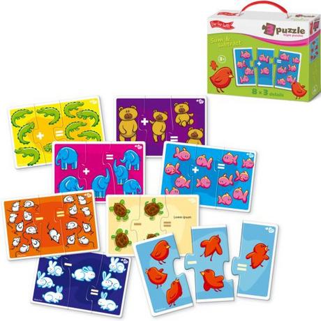 Montessori  Doppio puzzle Montessori – 10 motivi, 20 pezzi, gioco educativo in legno, multicolore per i più piccoli 