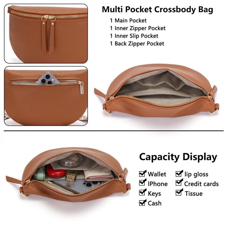 Only-bags.store Grande Marsupio in Pelle Vegana Borsa a Tracolla con Tracolla Larga  