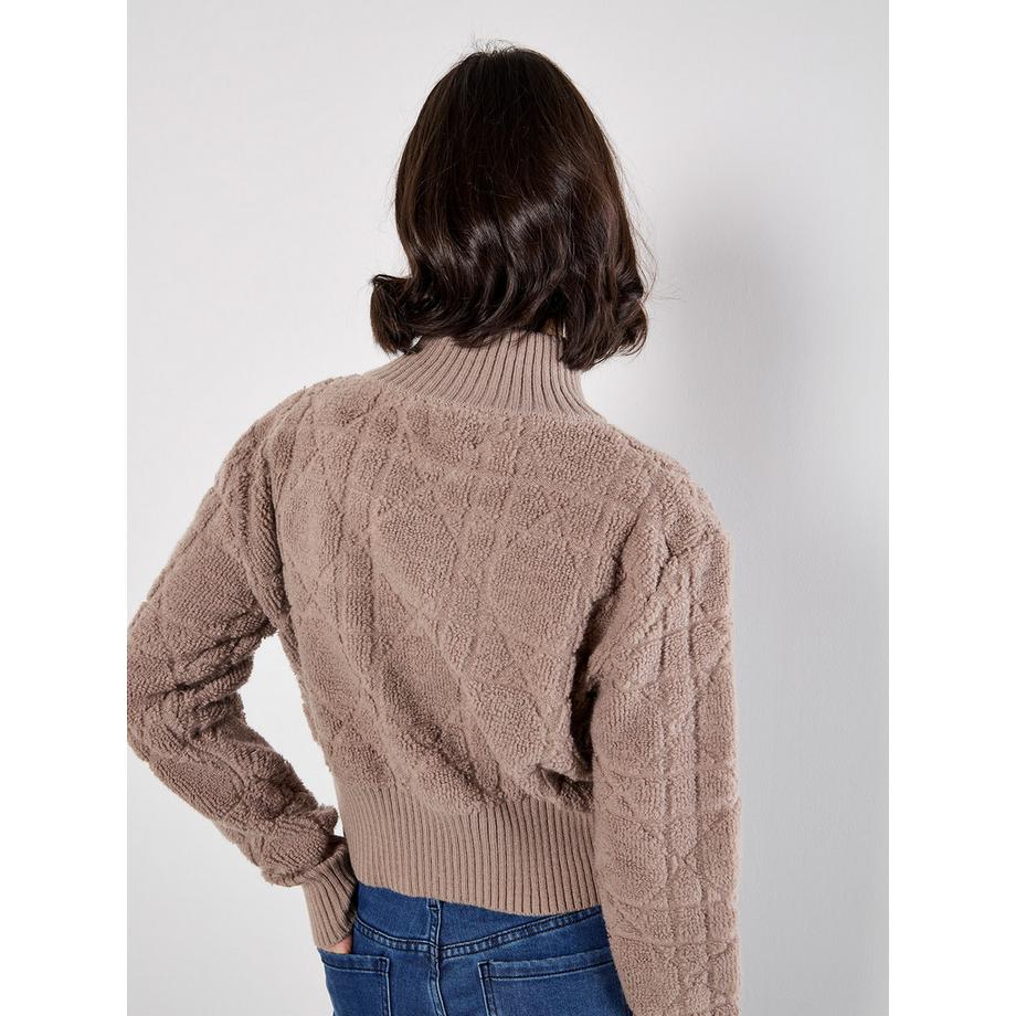APRICOT Bouclé-Strick-Cardigan mit Reißverschluss und verkürztem Schnitt  