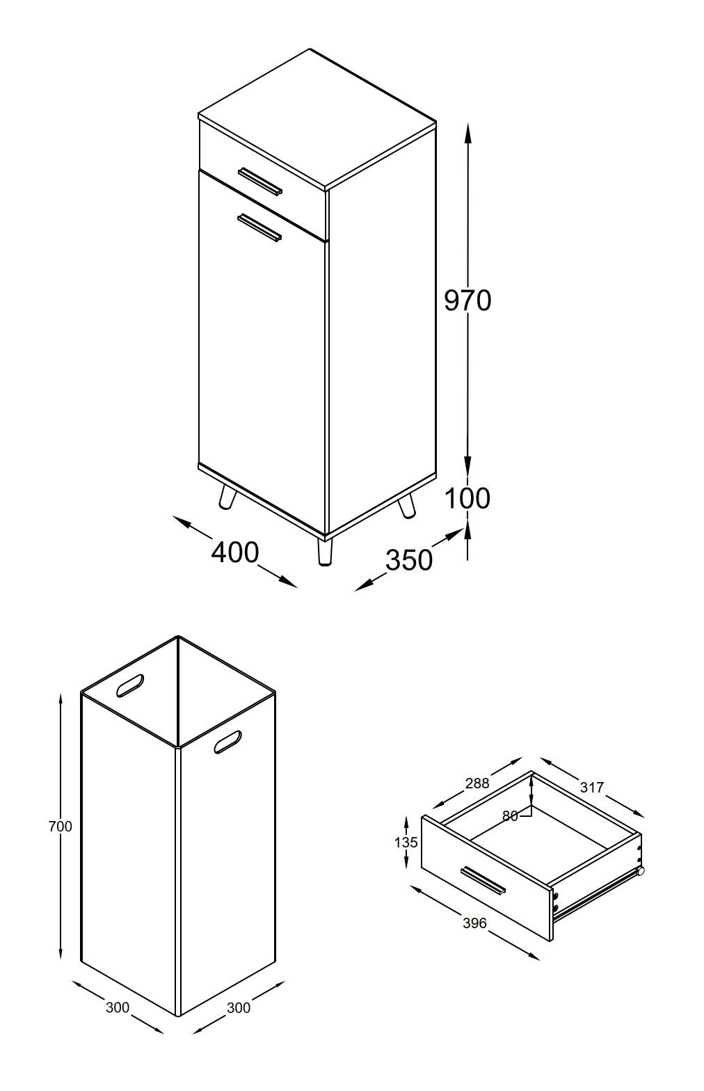 VCM Holz Wäscheschrank | Wäschetruhe | Wäschebox | Wäschekorb | Maße ca. H. 97 x B. 40 x T. 35 cm - Landos S  