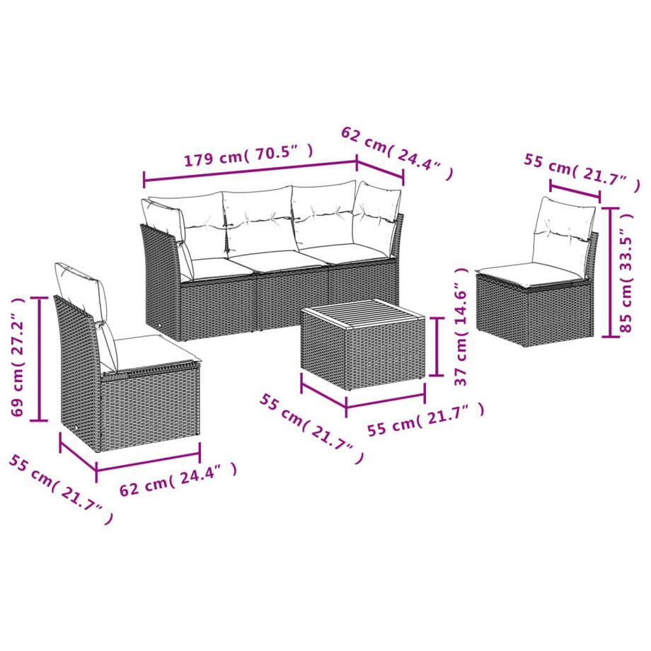 VidaXL set divano da giardino Polirattan  
