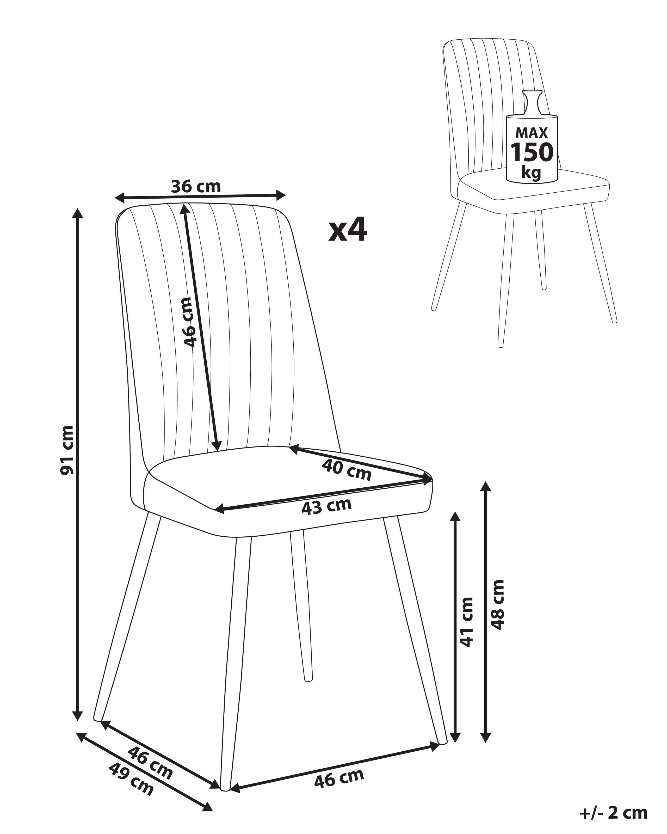 Beliani Lot de 4 chaises de salle à manger en Velours Scandinave KIRBY  