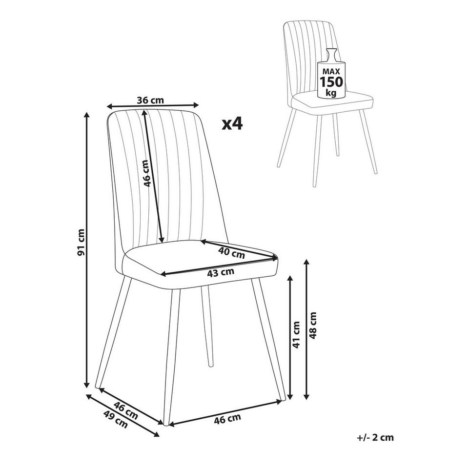 Beliani Lot de 4 chaises de salle à manger en Velours Scandinave KIRBY  