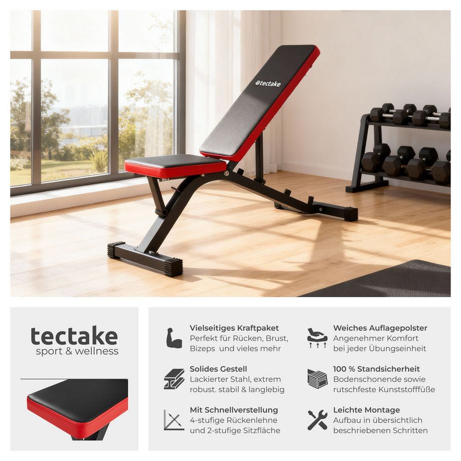 Tectake  Hantelbank  mit Schnellverstellung Rückenlehne 4-fach verstellbar 