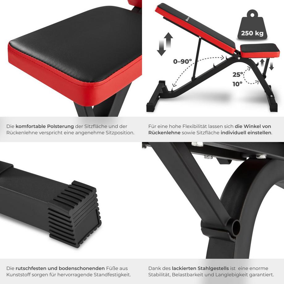 Tectake  Hantelbank  mit Schnellverstellung Rückenlehne 4-fach verstellbar 