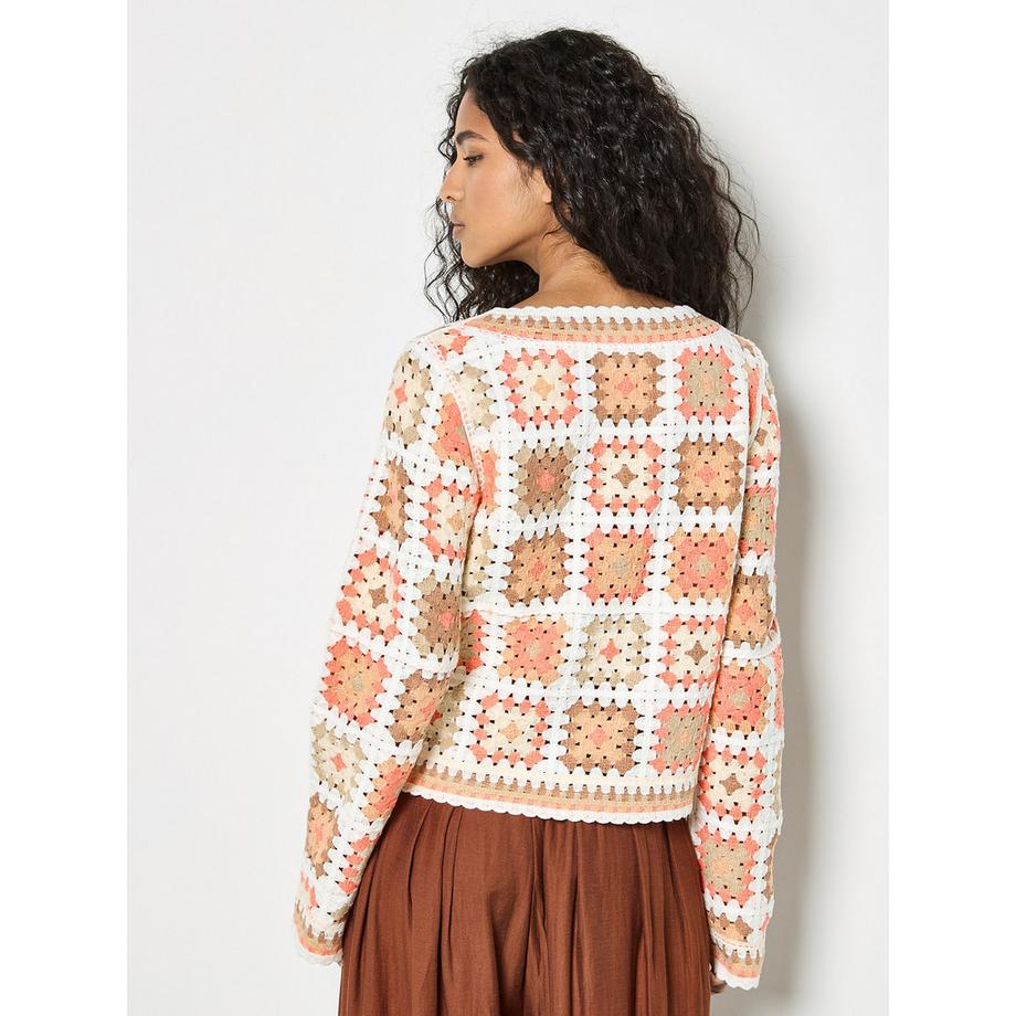 APRICOT Maglione a Quadri all'Uncinetto Pastello  