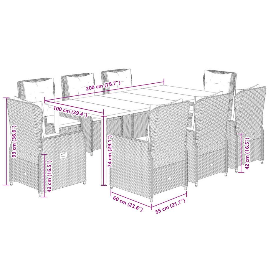 VidaXL Ensemble de salle à manger de jardin rotin synthétique  