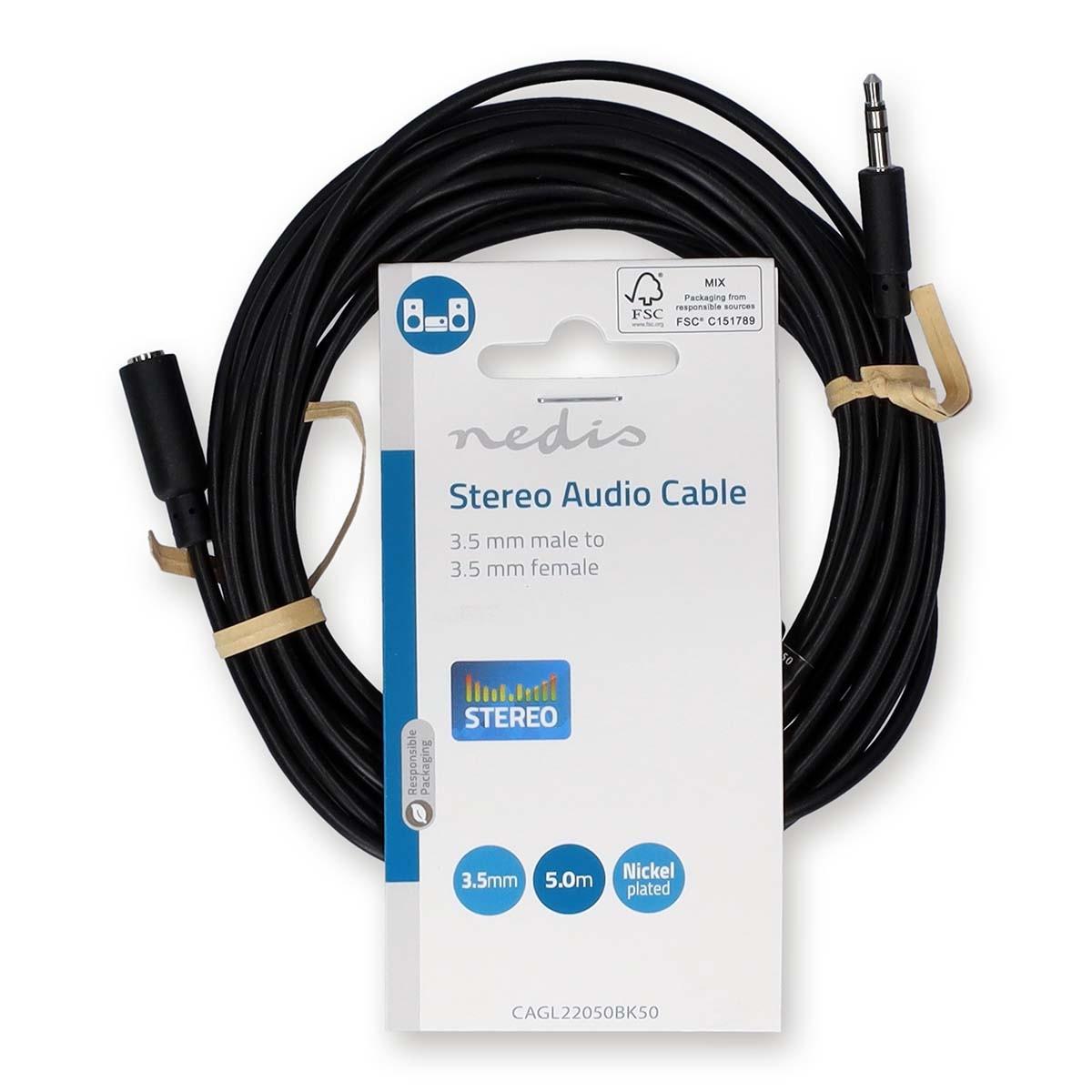 Nedis  Cavo audio stereo | 3,5 mm Hane | 3,5 mm Hona | Nickelplaterad | 5,00 m | Rotondo | Svart | Etichetta 