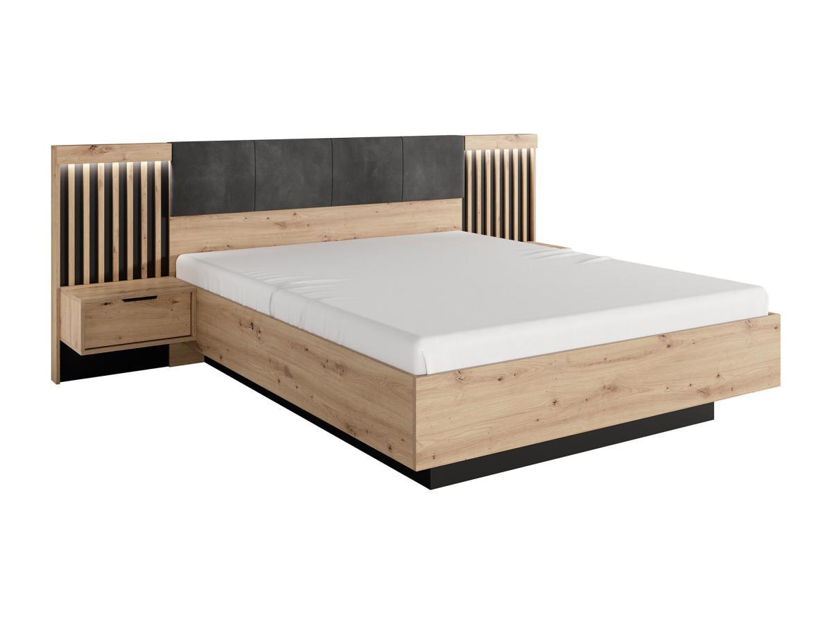 Vente-unique Set letto con comodini 160 x 200 cm + Rete a doghe + Materasso + Comò Armadio Naturale e Nero - ARIADA  