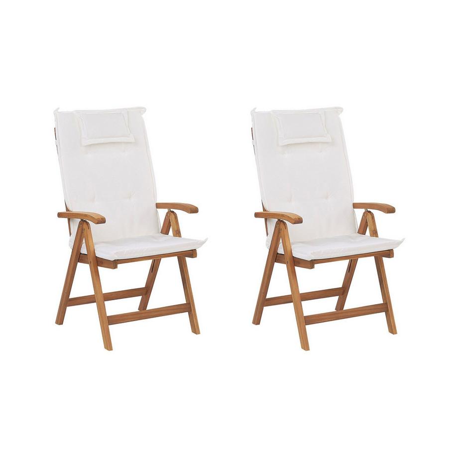 Beliani Lot de 2 chaises de jardin avec coussins en Acacia Traditionnel JAVA  
