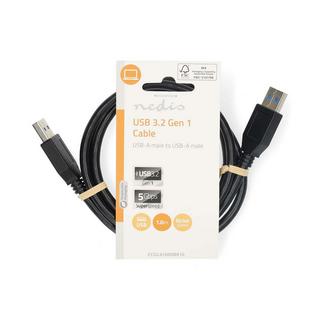 Nedis  Câble USB | USB 3.2 Gen 1 | USB-A mâle | USB-A mâle | 5 Gbit/s | Nickelé | 1,00 m | Rond | PVC | Noir | Étiquette 