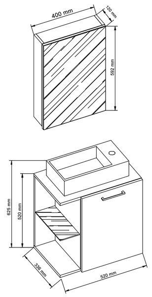 VCM 3-pièces ensemble de meubles de salle de bain WC invités salle de bains lavabo petit étroit Hausa SC  