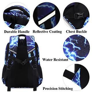 Only-bags.store Sac à Dos Scolaire Imprimé Éclair Set avec Sac Repas et Trousse  