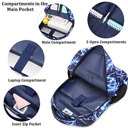 Only-bags.store Sac à Dos Scolaire Imprimé Éclair Set avec Sac Repas et Trousse  