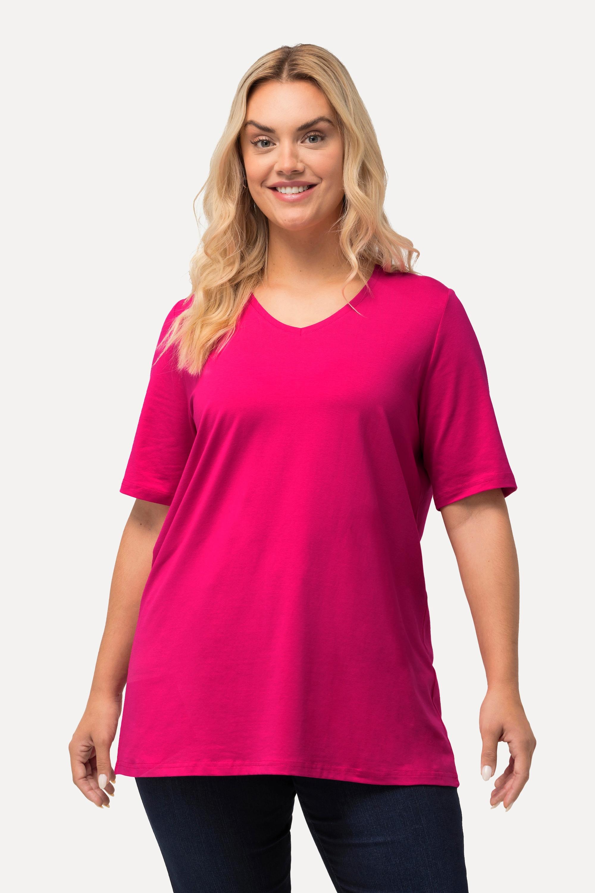 Ulla Popken  T-shirt dal taglio svasato con scollo a V e mezze maniche 