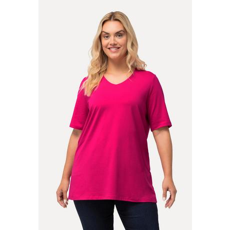 Ulla Popken  T-shirt dal taglio svasato con scollo a V e mezze maniche 