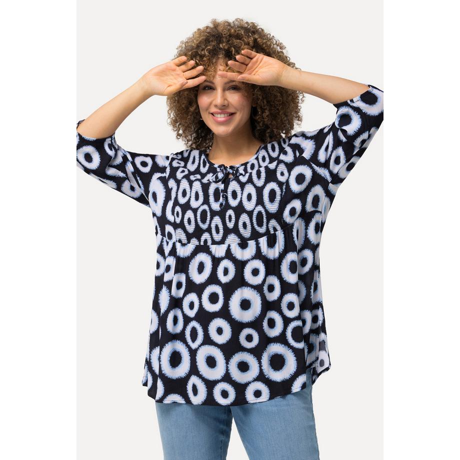 Ulla Popken Smokbluse Kreise A-Linie Rundhals 3/4-Arm  