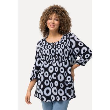 Blusa dal taglio svasato con punto smock, cerchi, scollo a girocollo e maniche a 3/4