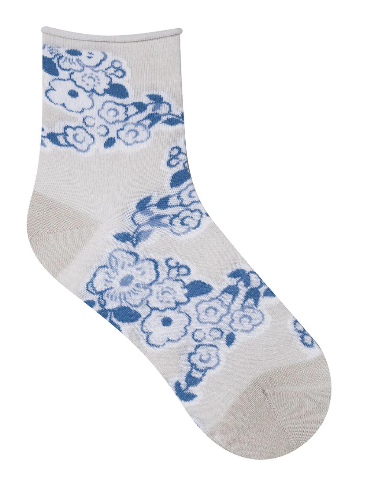 BLEU FORET Calzini con polsino arrotolato Toile de Jouy  