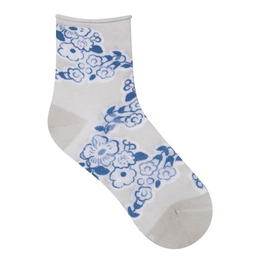 BLEU FORET Chaussettes à bord roulé Toile de Jouy  