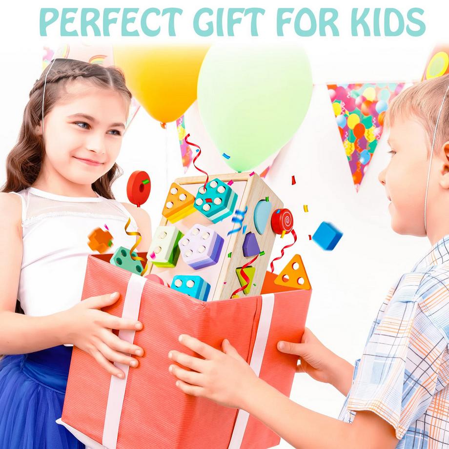 Activity-board  Hölzerne Kleinkinder, Form Sortierer Aktivität Würfel mit 30 Stücke von geometrischen Blöcken 