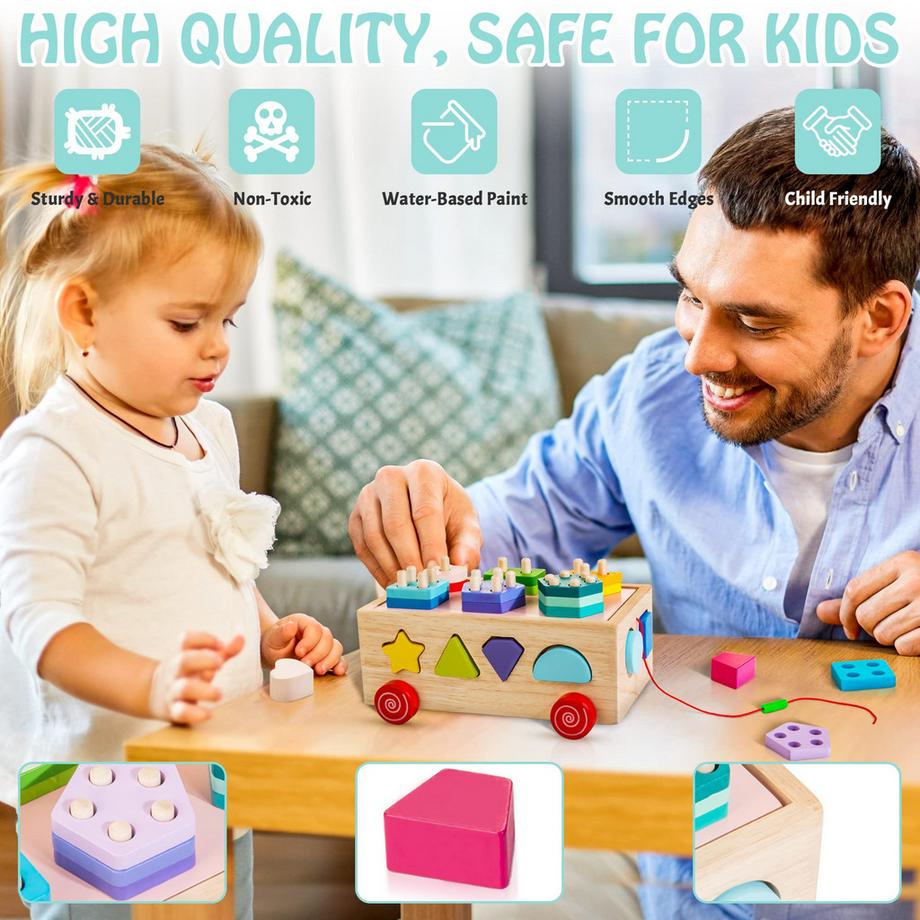 Activity-board  Hölzerne Kleinkinder, Form Sortierer Aktivität Würfel mit 30 Stücke von geometrischen Blöcken 