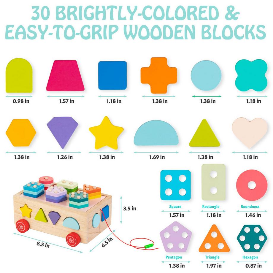 Activity-board  Hölzerne Kleinkinder, Form Sortierer Aktivität Würfel mit 30 Stücke von geometrischen Blöcken 