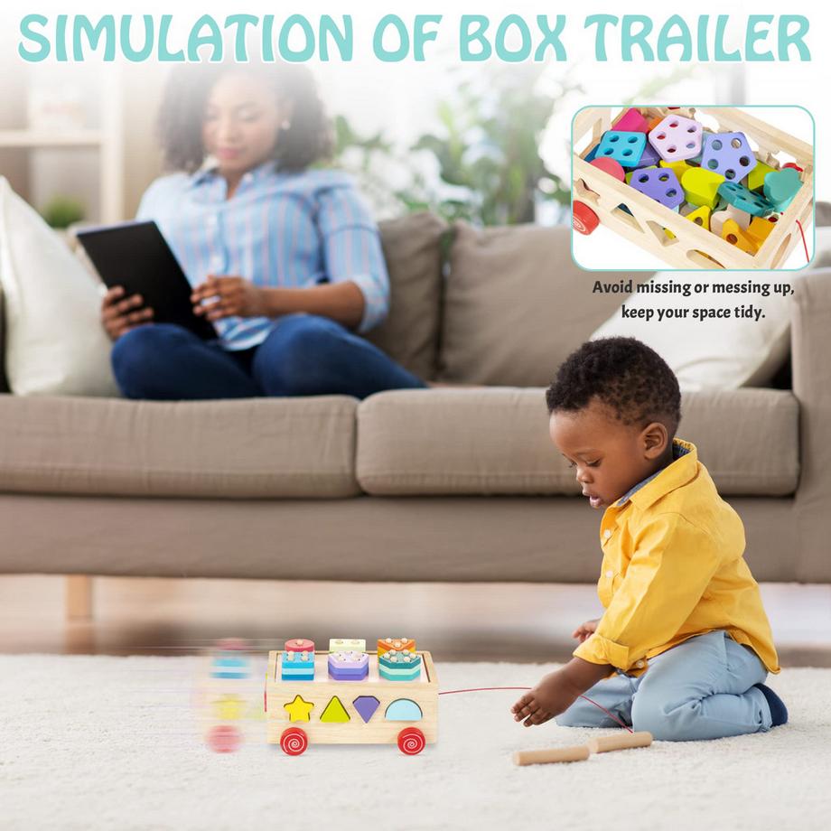 Activity-board  Hölzerne Kleinkinder, Form Sortierer Aktivität Würfel mit 30 Stücke von geometrischen Blöcken 