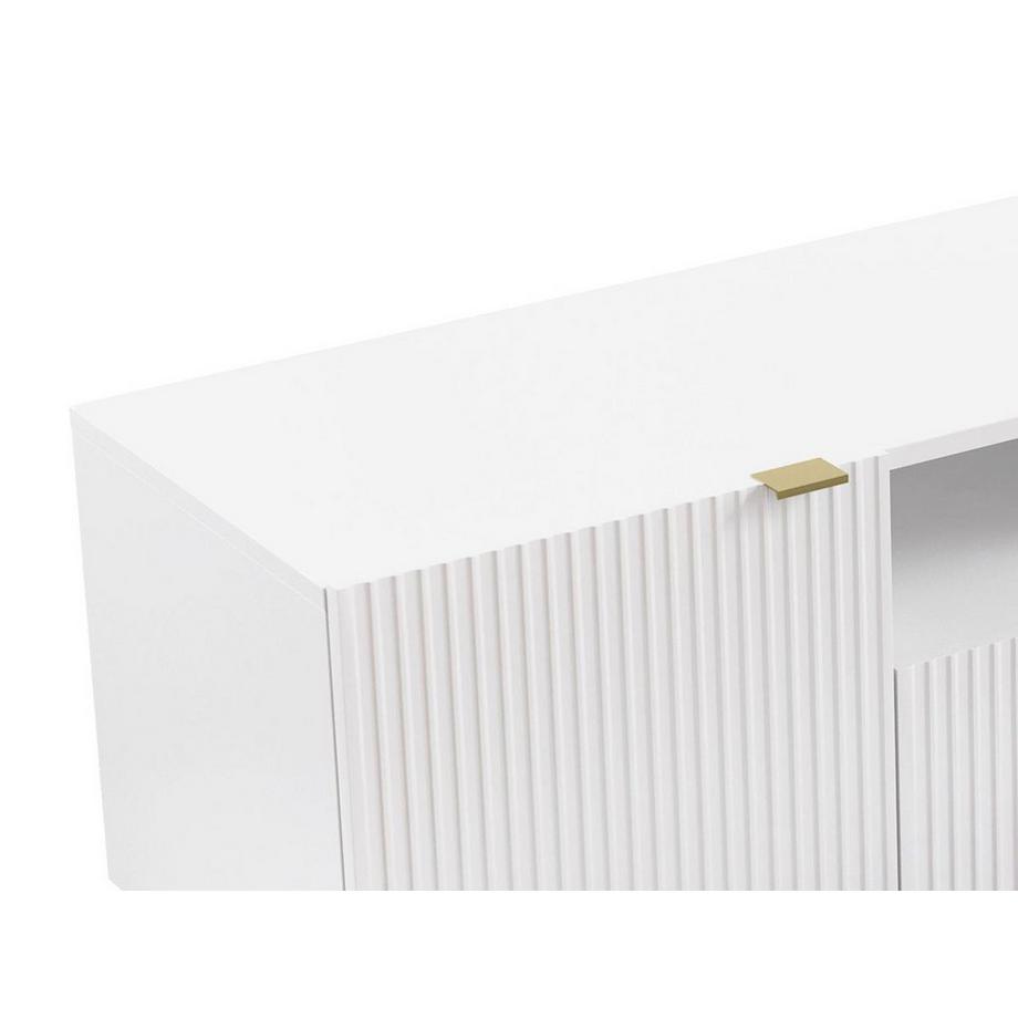 Vente-unique TV-Möbel mit 2 Türen, 2 Schubladen & 2 Ablagefächer - MDF & Stahl - Weiß & Goldfarben - YESINIA  