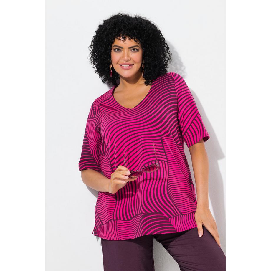 Ulla Popken T-Shirt Stampa Grafica Taglio Svasato Scollo a V Mezze Maniche  