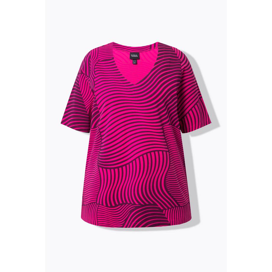 Ulla Popken T-Shirt Stampa Grafica Taglio Svasato Scollo a V Mezze Maniche  