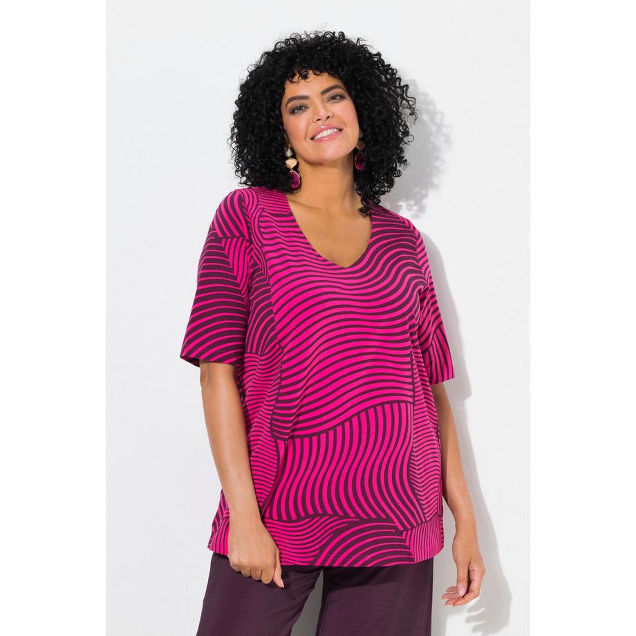 Ulla Popken T-Shirt Stampa Grafica Taglio Svasato Scollo a V Mezze Maniche  