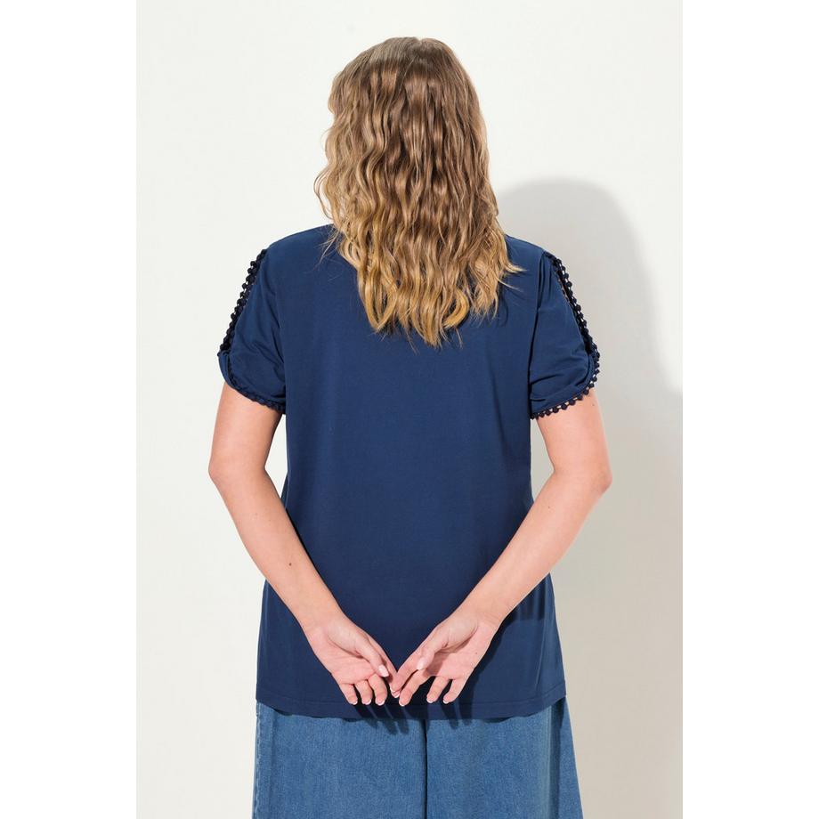 Ulla Popken T-Shirt Classica Scollo a V Mezza Manica con Bordo Decorativo  