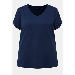 Ulla Popken  T-shirt classica con passamano, scollo a V e mezze maniche 