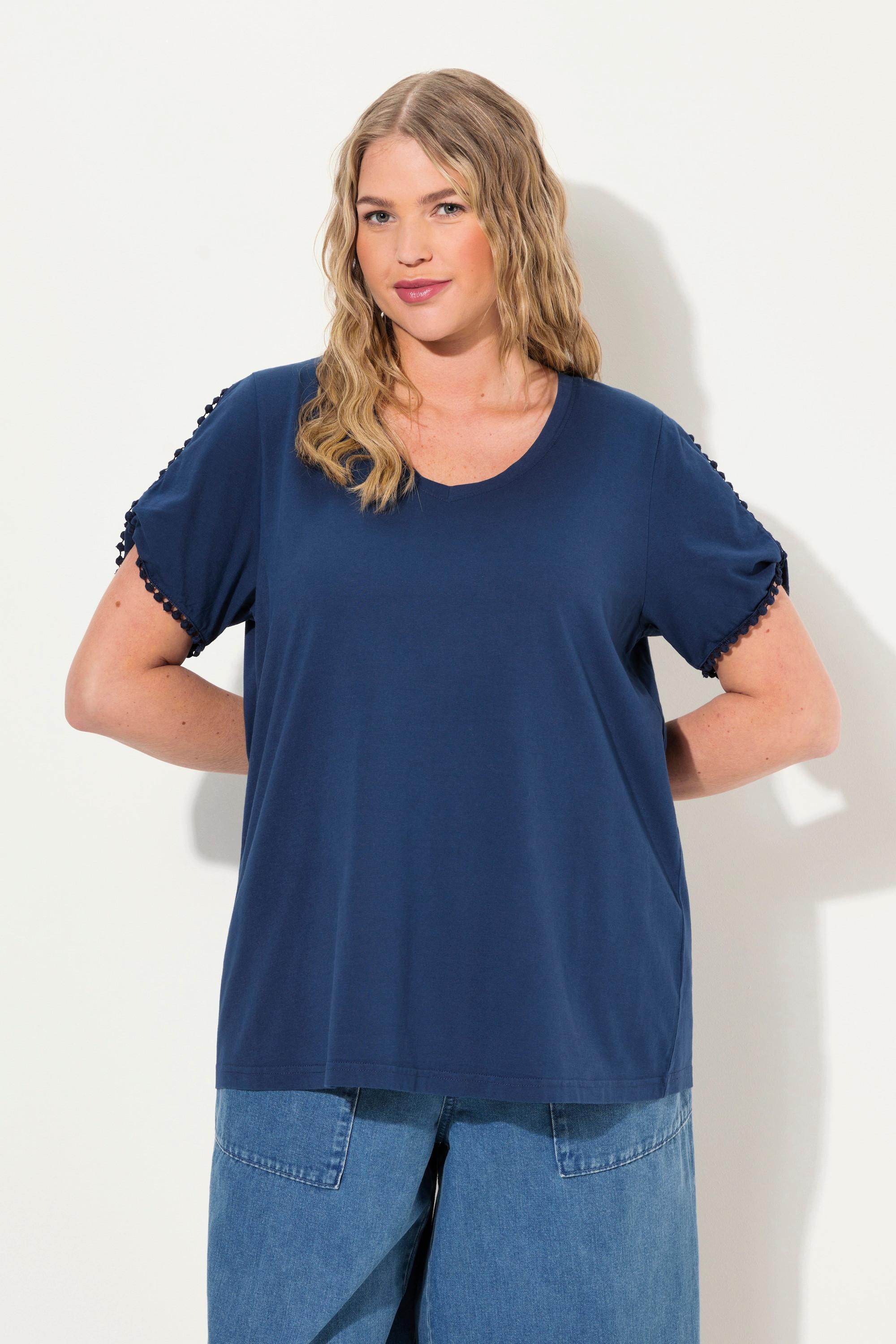 Ulla Popken  T-shirt classica con passamano, scollo a V e mezze maniche 