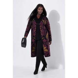 Ulla Popken Cardigan Lungo Jacquard con Spilla Decorativa  