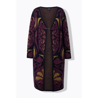 Ulla Popken Cardigan Lungo Jacquard con Spilla Decorativa  