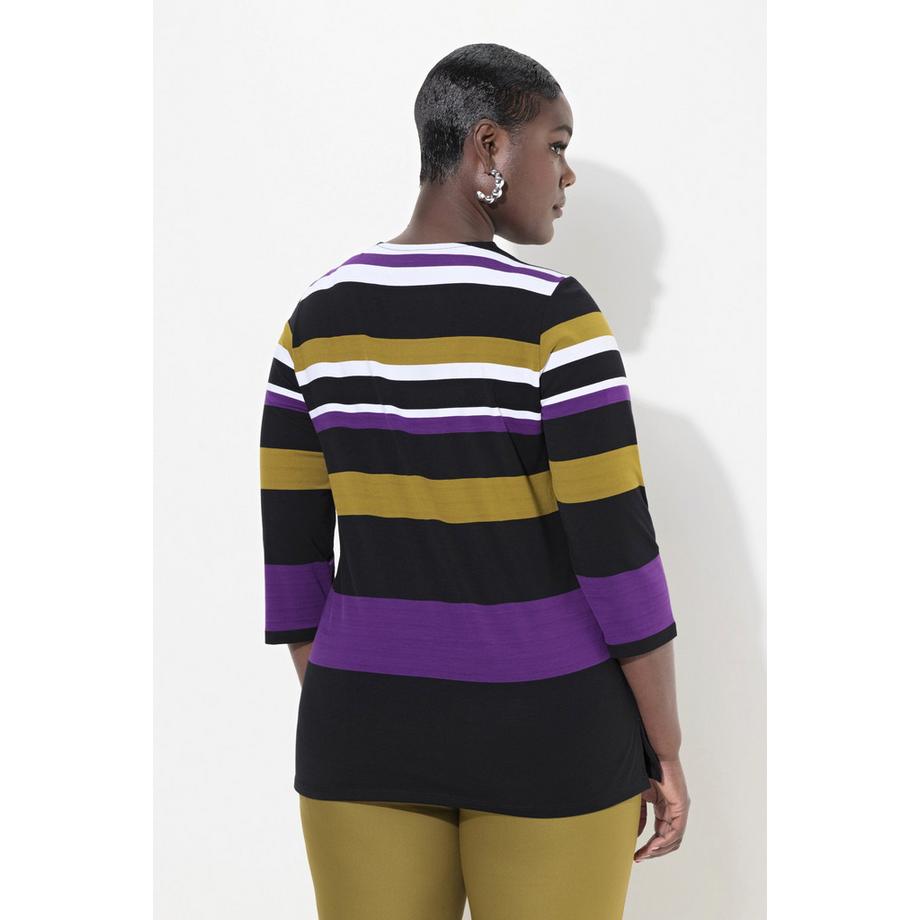 Ulla Popken Maglia Righe Girocollo Maniche 3/4 Cotone Pima  