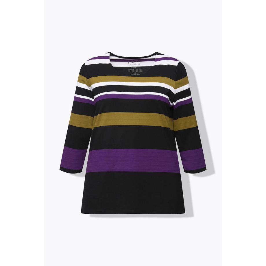 Ulla Popken Maglia Righe Girocollo Maniche 3/4 Cotone Pima  