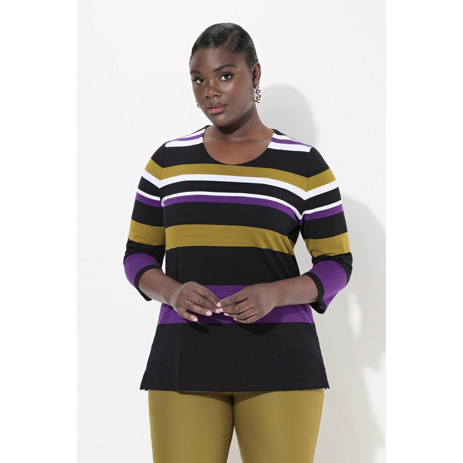 Ulla Popken Maglia Righe Girocollo Maniche 3/4 Cotone Pima  