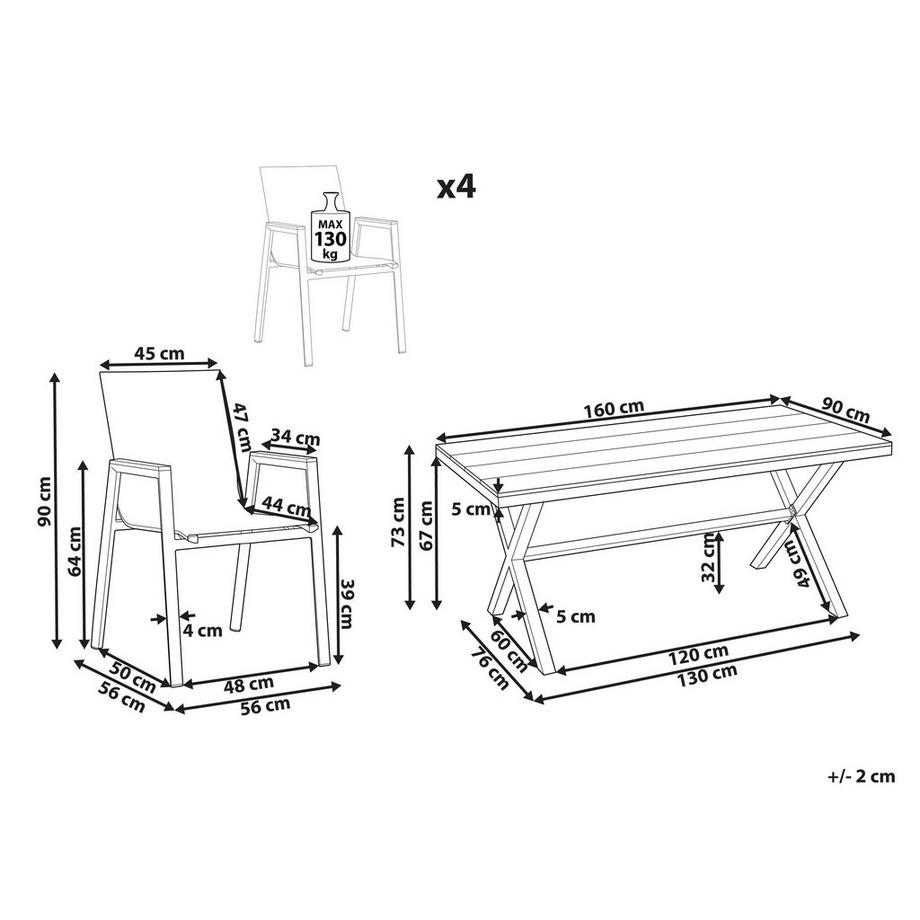 Beliani Set da pranzo per 4 persone en Alluminio Moderno TIANO  