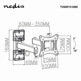 Nedis  Support mural pour téléviseur à mouvement complet | 13-27" | Poids maximum de l'écran supporté : 15 kg | Inclinable | Rotatif | Distance minimale du mur : 60 mm | Distance maximale du mur : 350 mm | 3 point(s) de pivotement | ABS / Acier | Noir 
