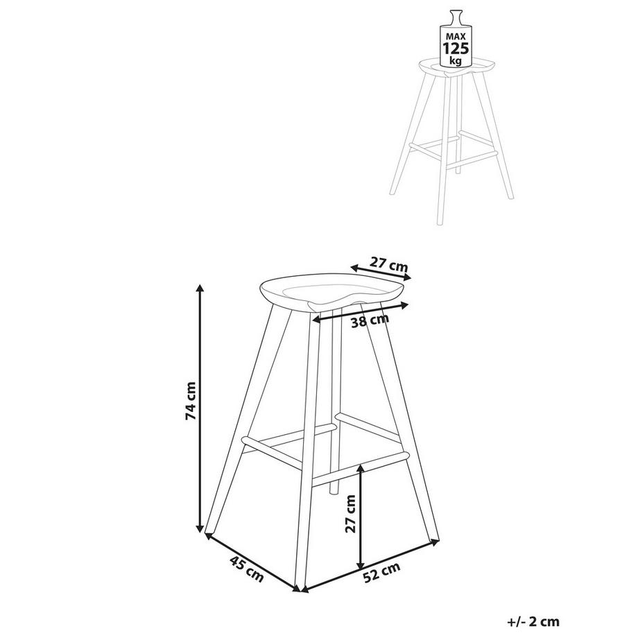Beliani Lot de 2 tabourets de bar en Bois d'hévéa  CANDO  