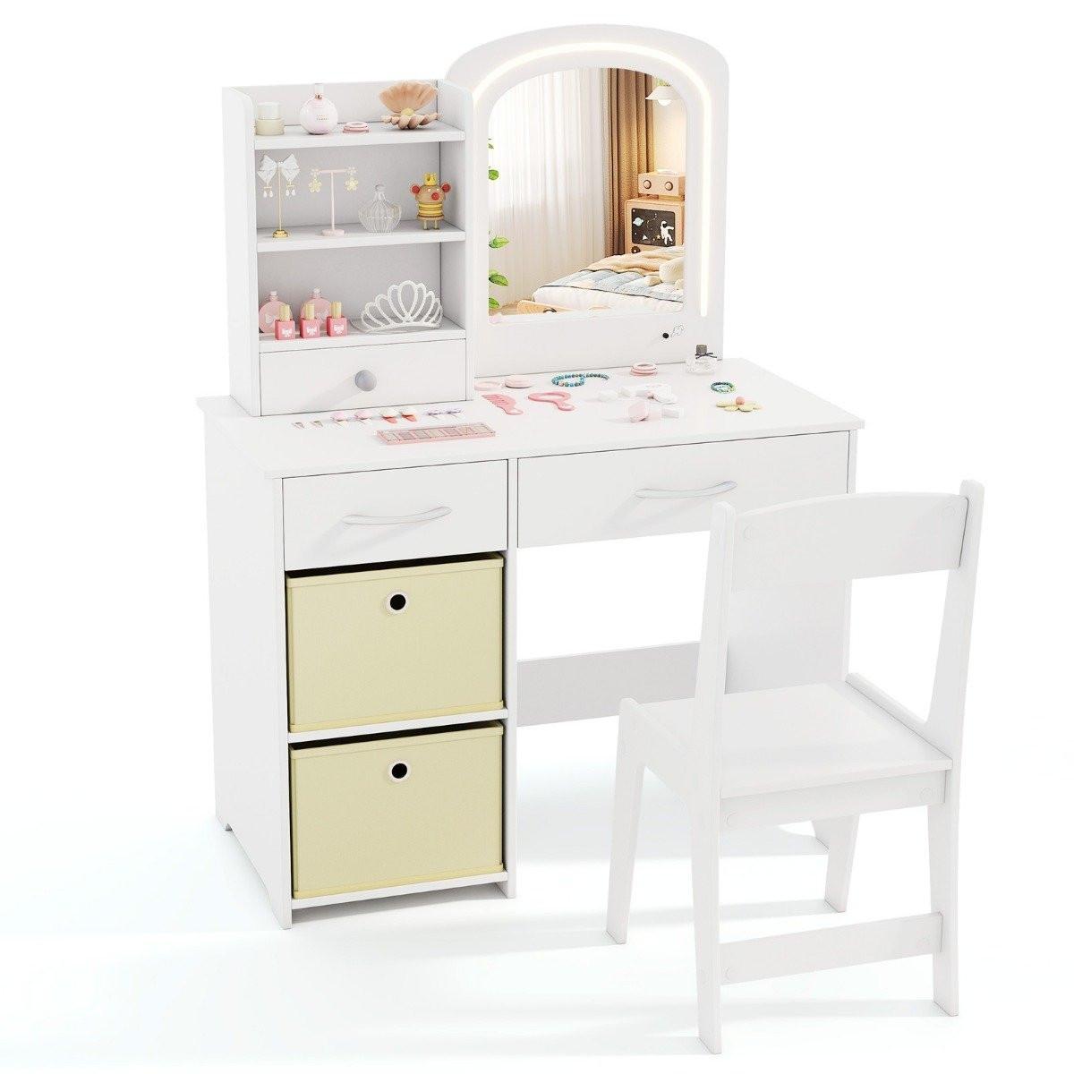 Northix  Coiffeuse enfant avec éclairage Coiffeuse enfant avec miroir Coiffeuse Blanche 