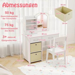 Northix  Coiffeuse enfant avec éclairage Coiffeuse enfant avec miroir Coiffeuse Blanche 