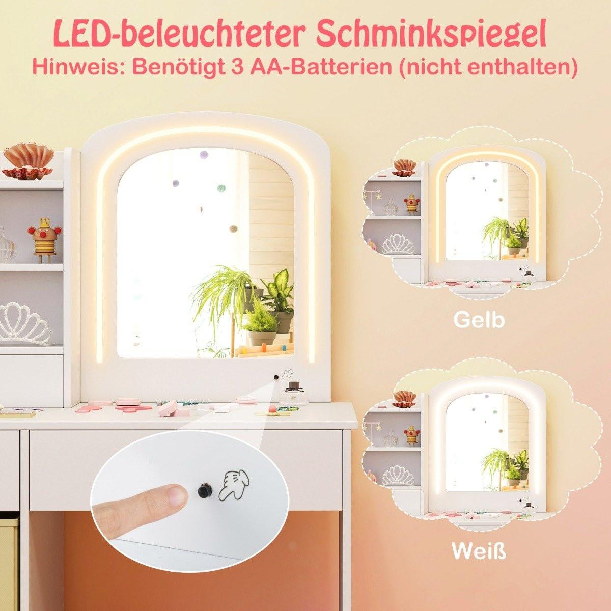 Northix  Coiffeuse enfant avec éclairage Coiffeuse enfant avec miroir Coiffeuse Blanche 