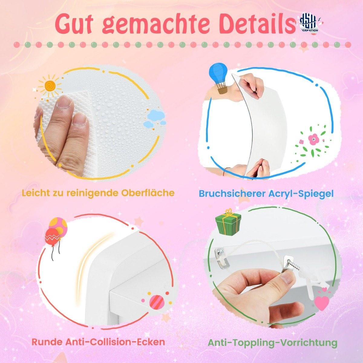 Northix  Coiffeuse enfant avec éclairage Coiffeuse enfant avec miroir Coiffeuse Blanche 