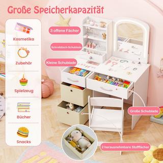 Northix  Coiffeuse enfant avec éclairage Coiffeuse enfant avec miroir Coiffeuse Blanche 