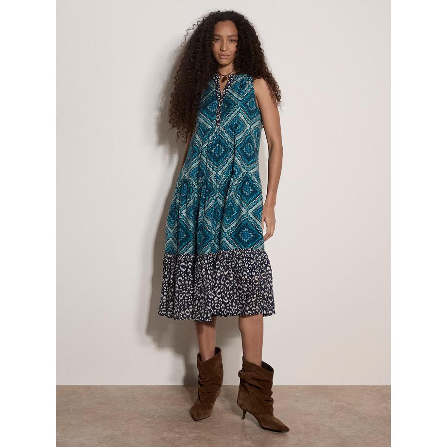 Robe midi à motifs géométriques superposés